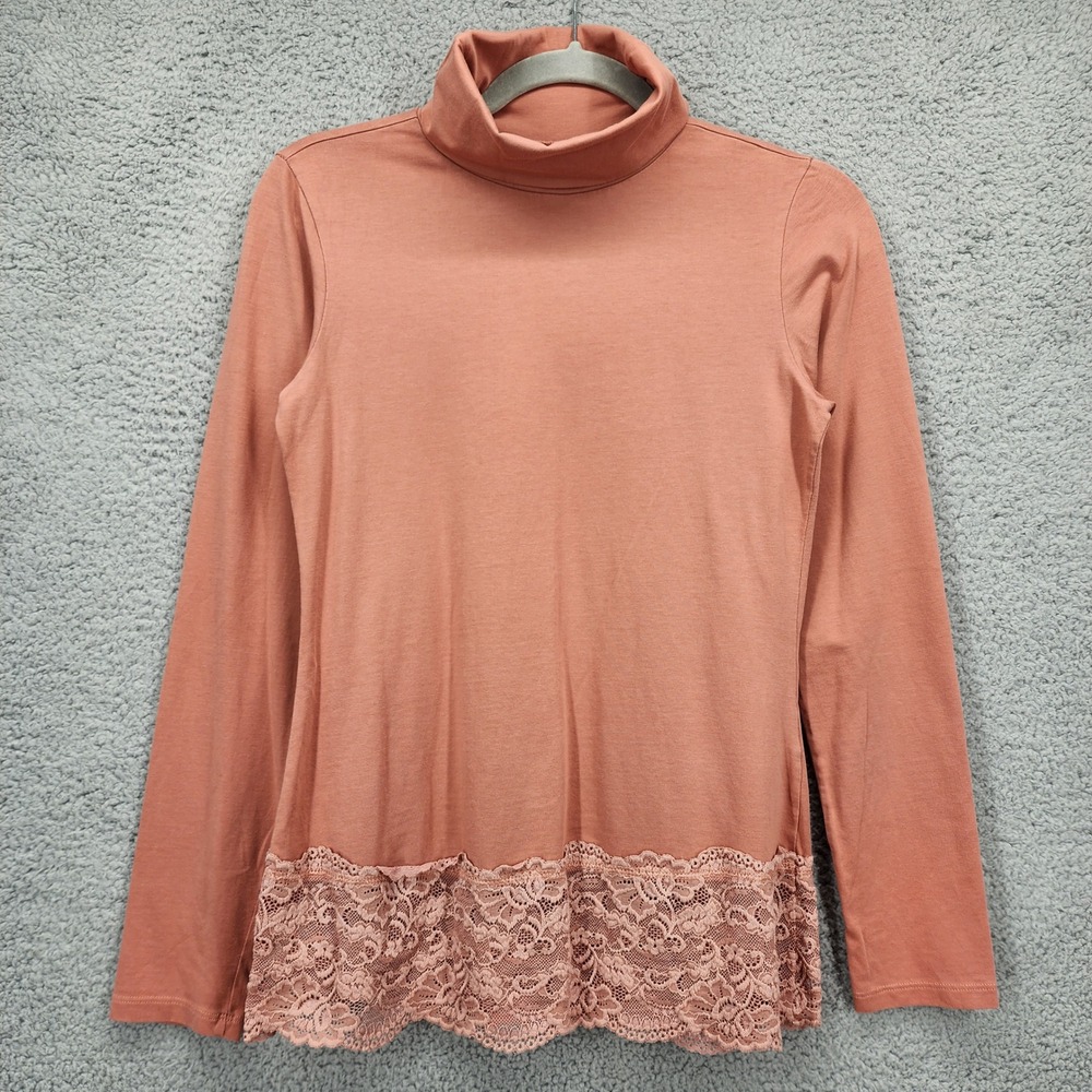 Sundance Womens Terracotta Lace Trim Turtleneck Long Sleeve Top Small Portugal